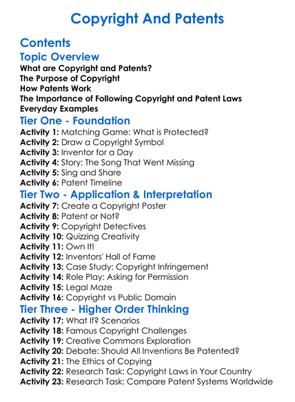 Copyright And Patents Worksheet Activity Booklet