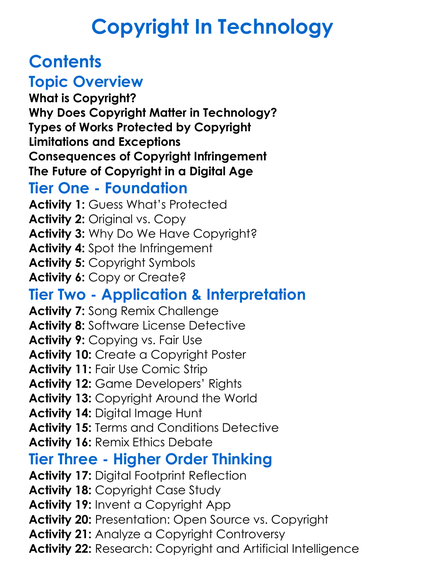 Copyright In Technology Worksheet Activity Booklet