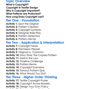 Copyright In Textile Patterns Worksheet Activity Booklet