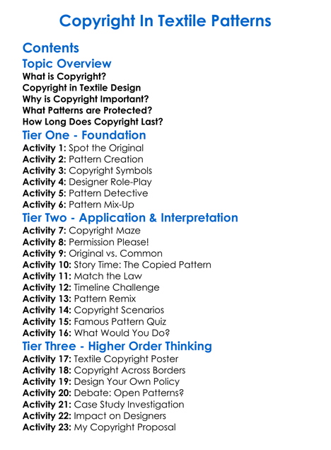 Copyright In Textile Patterns Worksheet Activity Booklet