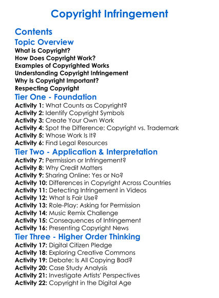 Copyright Infringement Worksheet Activity Booklet