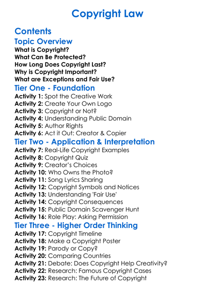 Copyright Law Worksheet Activity Booklet