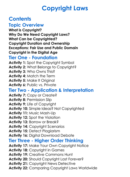 Copyright Laws Worksheet Activity Booklet