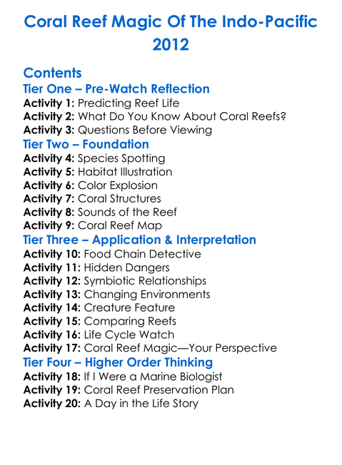 Coral Reef Magic Of The Indo-Pacific 2012 Worksheet Activity Booklet
