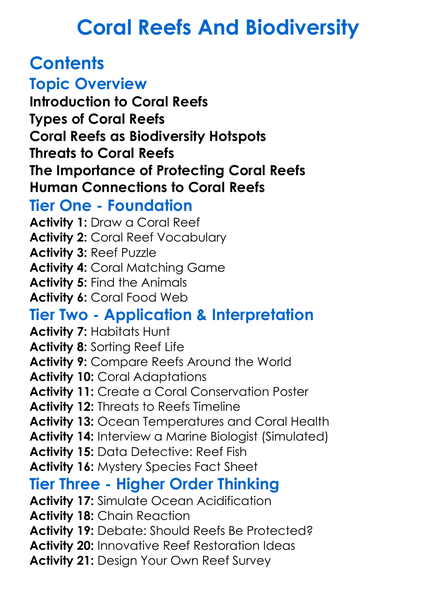 Coral Reefs And Biodiversity Worksheet Activity Booklet