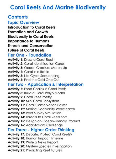 Coral Reefs And Marine Biodiversity Worksheet Activity Booklet