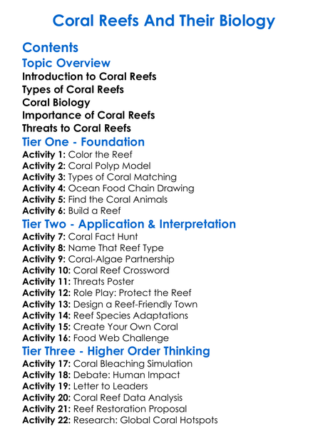 Coral Reefs And Their Biology Worksheet Activity Booklet