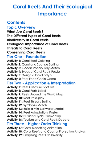 Coral Reefs And Their Ecological Importance Worksheet Activity Booklet