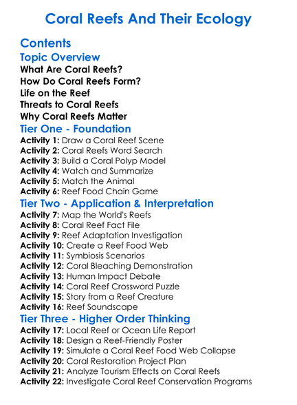 Coral Reefs And Their Ecology Worksheet Activity Booklet