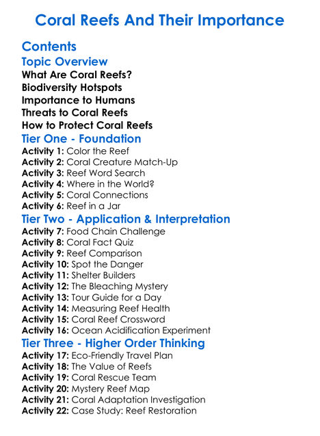Coral Reefs And Their Importance Worksheet Activity Booklet
