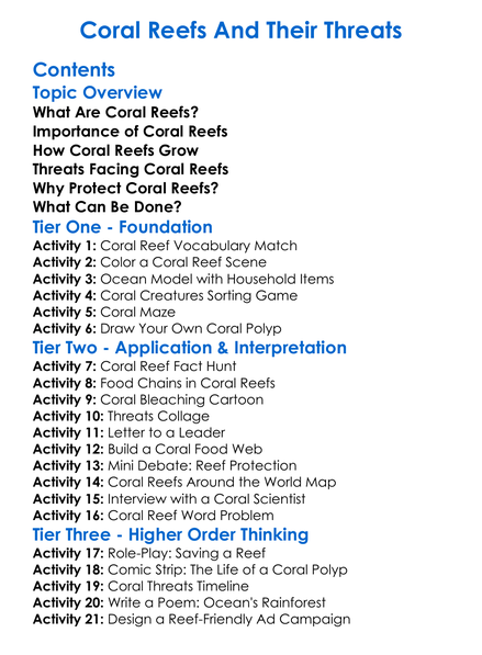 Coral Reefs And Their Threats Worksheet Activity Booklet
