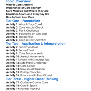 Core Stability And Strength Worksheet Activity Booklet