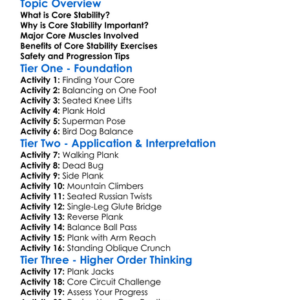 Core Stability Exercises Worksheet Activity Booklet