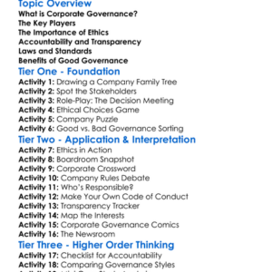 Corporate Governance Worksheet Activity Booklet