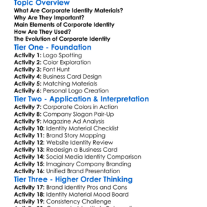 Corporate Identity Materials Worksheet Activity Booklet