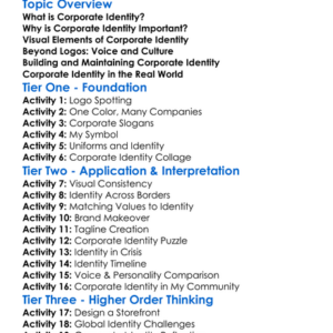 Corporate Identity Worksheet Activity Booklet