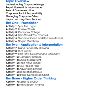 Corporate Image And Reputation Worksheet Activity Booklet