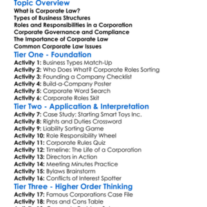 Corporate Law Basics Worksheet Activity Booklet
