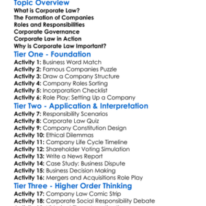 Corporate Law Worksheet Activity Booklet