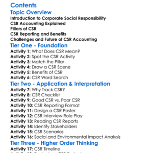 Corporate Social Responsibility Accounting Worksheet Activity Booklet