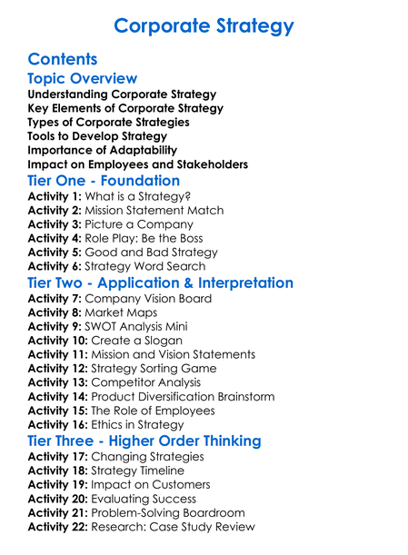 Corporate Strategy Worksheet Activity Booklet