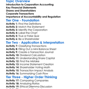 Corporation Accounting Worksheet Activity Booklet