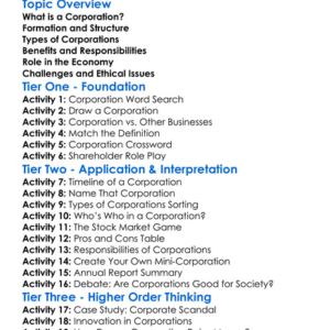 Corporation Worksheet Activity Booklet