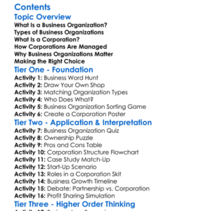 Corporations And Business Organizations Worksheet Activity Booklet