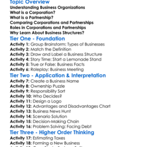 Corporations And Partnerships Worksheet Activity Booklet