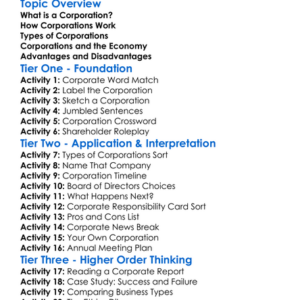Corporations Worksheet Activity Booklet