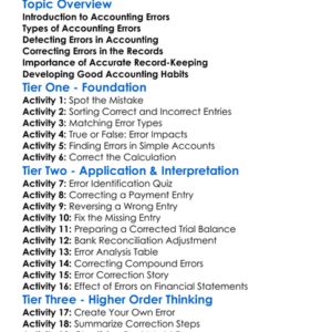 Correcting Accounting Errors Worksheet Activity Booklet