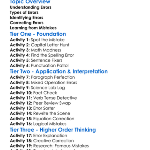Correction Of Errors Worksheet Activity Booklet