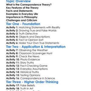 Correspondence Theory Of Truth Worksheet Activity Booklet
