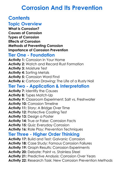 Corrosion And Its Prevention Worksheet Activity Booklet