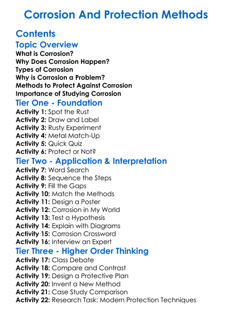 Corrosion And Protection Methods Worksheet Activity Booklet