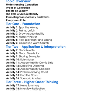 Corruption And Accountability Worksheet Activity Booklet