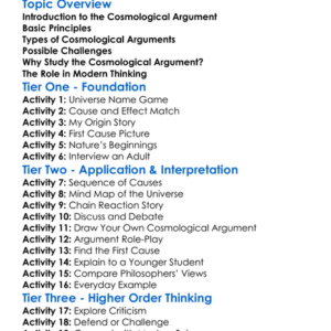 Cosmological Argument Worksheet Activity Booklet