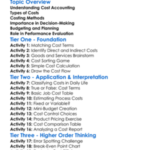 Cost Accounting Basics Worksheet Activity Booklet