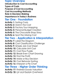 Cost Accounting Fundamentals Worksheet Activity Booklet