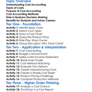 Cost Accounting Introduction Worksheet Activity Booklet