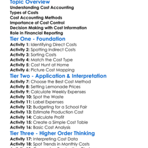 Cost Accounting Principles Worksheet Activity Booklet