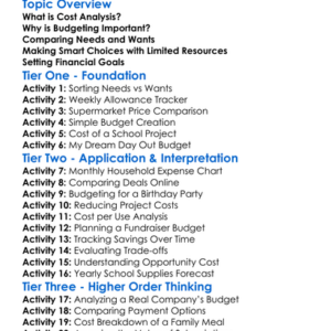 Cost Analysis And Budgeting Worksheet Activity Booklet