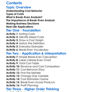 Cost Behavior And Break-Even Analysis Worksheet Activity Booklet