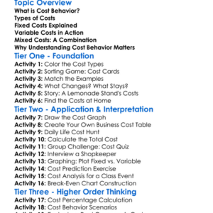 Cost Behavior Worksheet Activity Booklet