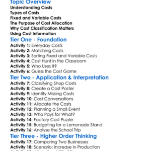 Cost Classification And Allocation Worksheet Activity Booklet