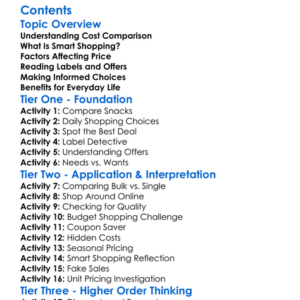 Cost Comparison And Smart Shopping Worksheet Activity Booklet
