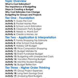 Cost Estimation And Budgeting Worksheet Activity Booklet