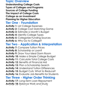 Cost Of College Or Higher Education Worksheet Activity Booklet