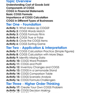 Cost Of Goods Sold Calculation Worksheet Activity Booklet