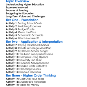 Cost Of Higher Education Worksheet Activity Booklet